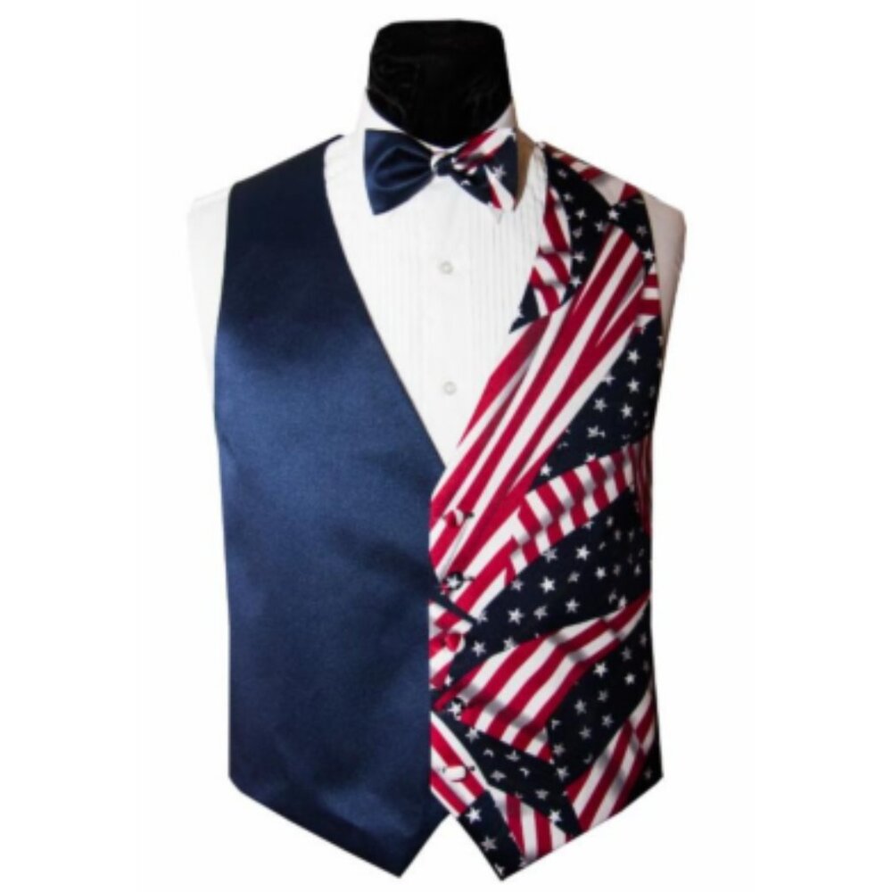 Patriotic Red, White and Blue Flag Vest and Bow Tie Set